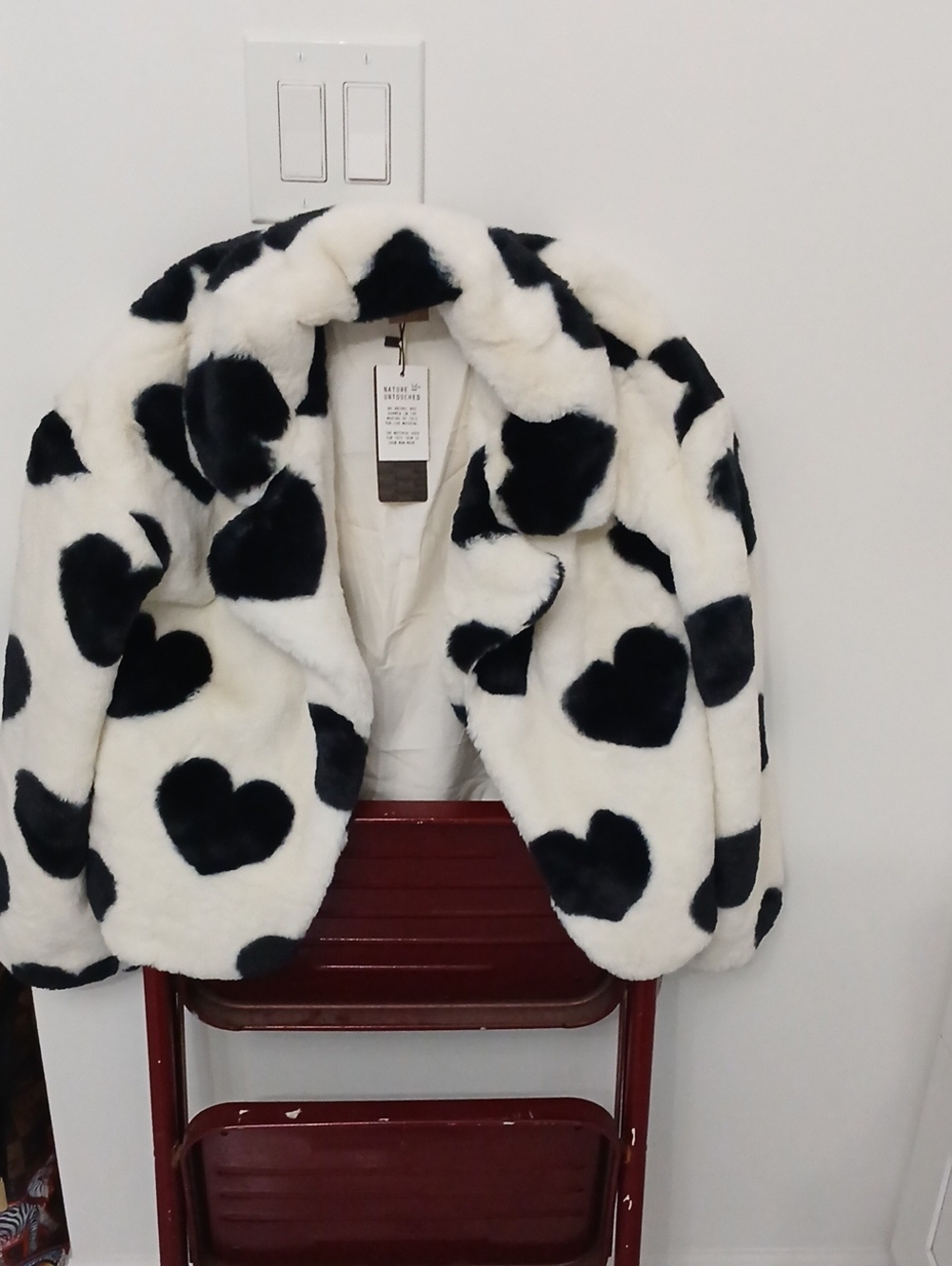 Stoosh Black & White Heart-Print Teddy Jacket